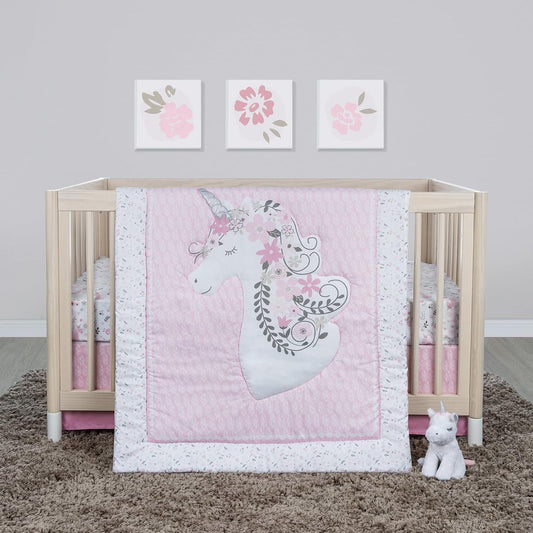 Sammy & Lou Unicorn Floral 4-Piece Baby Nursery Bedding Set