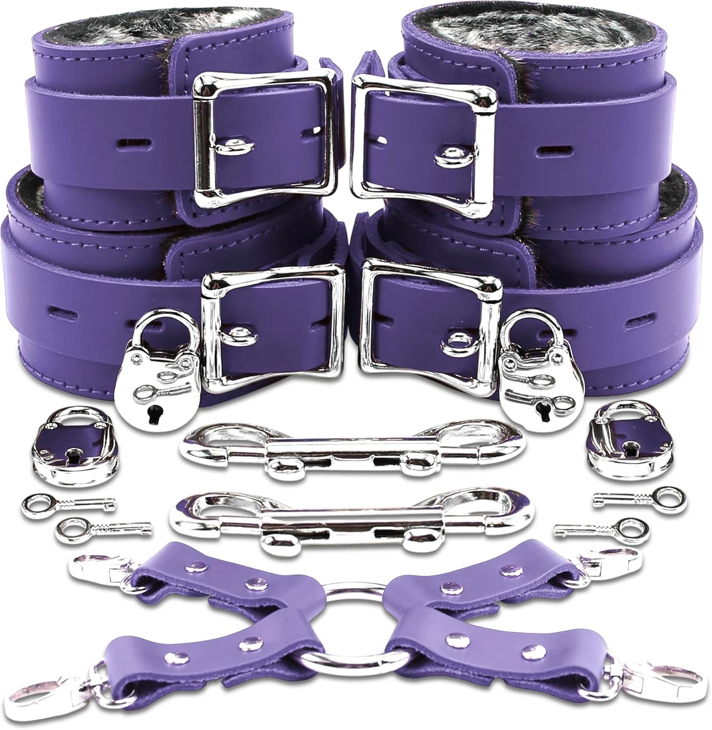 VP Leather Lockable Wrist & Ankle Cuffs Set for Couples