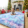 Blue Purple Rainbow Mermaid Rug 6x9 for Girls Bedroom Decor - Soft