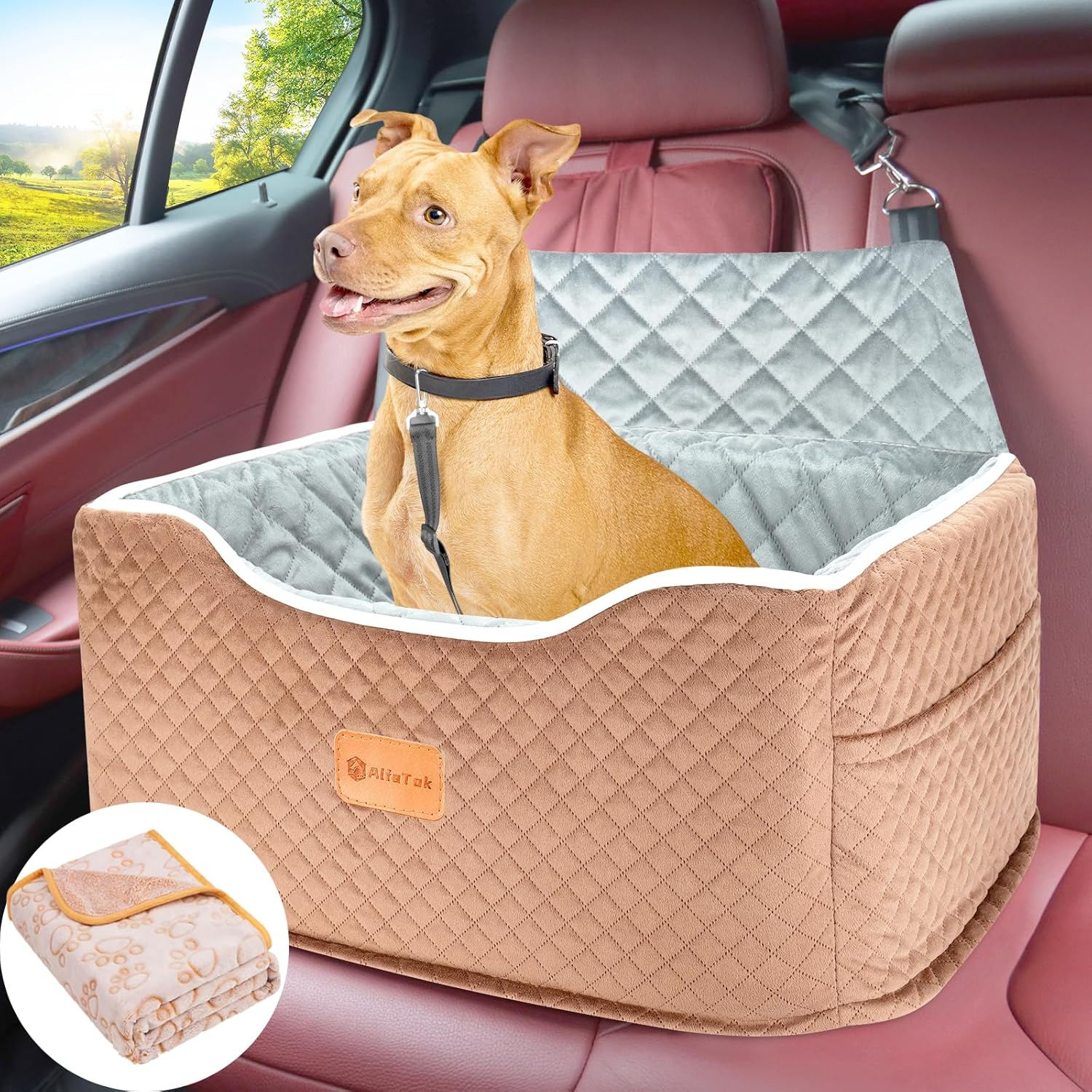 Memory Foam Booster Dog Car Seat for Medium Dogs Under 45 LBS