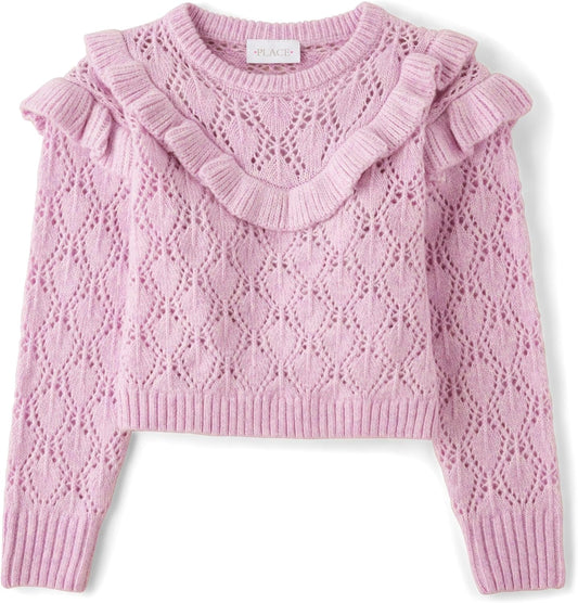 The Children's Place Girls' Long Sleeve Crew Neck Pullover Sweater