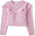Girls Long Sleeve Crew Neck Pullover Sweater - Soft Pointelle