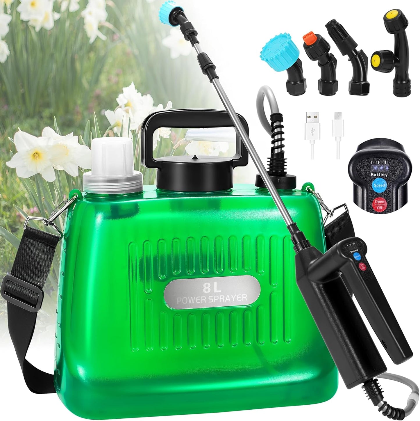 Electric Garden Sprayer with Adjustable Speed and Battery Indicator
