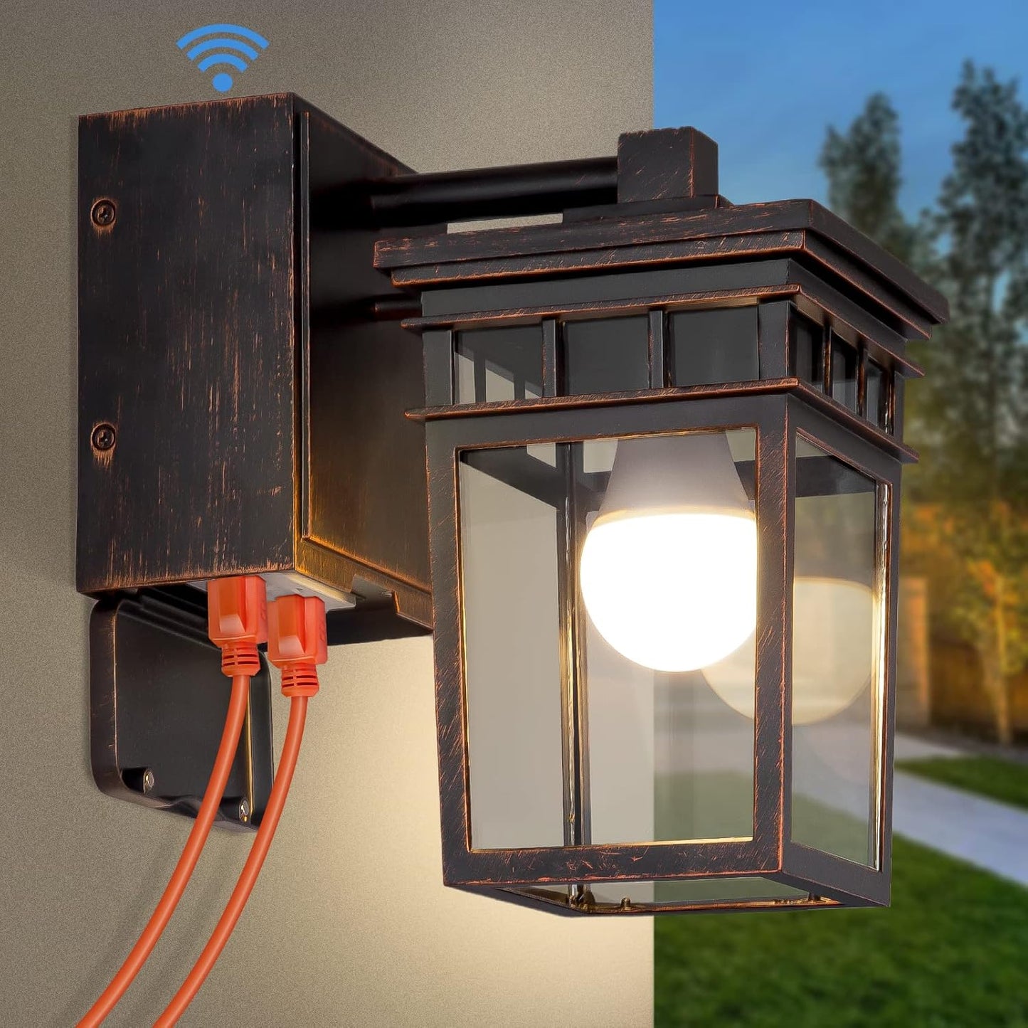 Dusk to Dawn Outdoor Wall Lighting with Built-in GFCI Outlet
