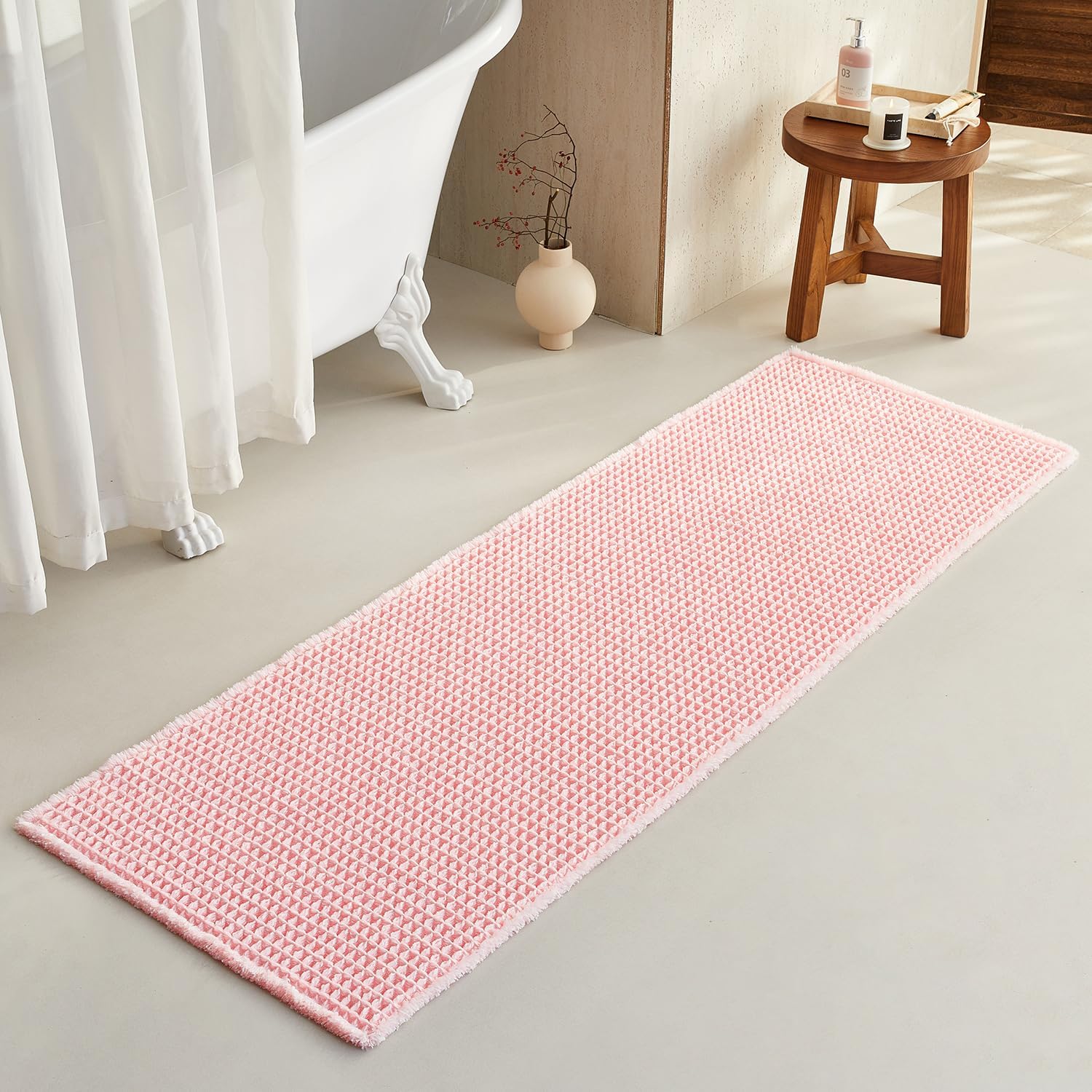 Light Peachy Pink Long Bathroom Rugs for Cozy Spa-Like Retreat