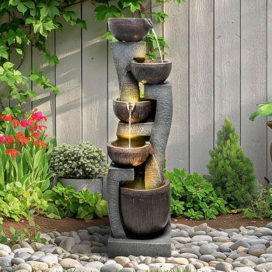 43.7in Modern Water Fountain - 5-Tier Garden Waterfall Feature