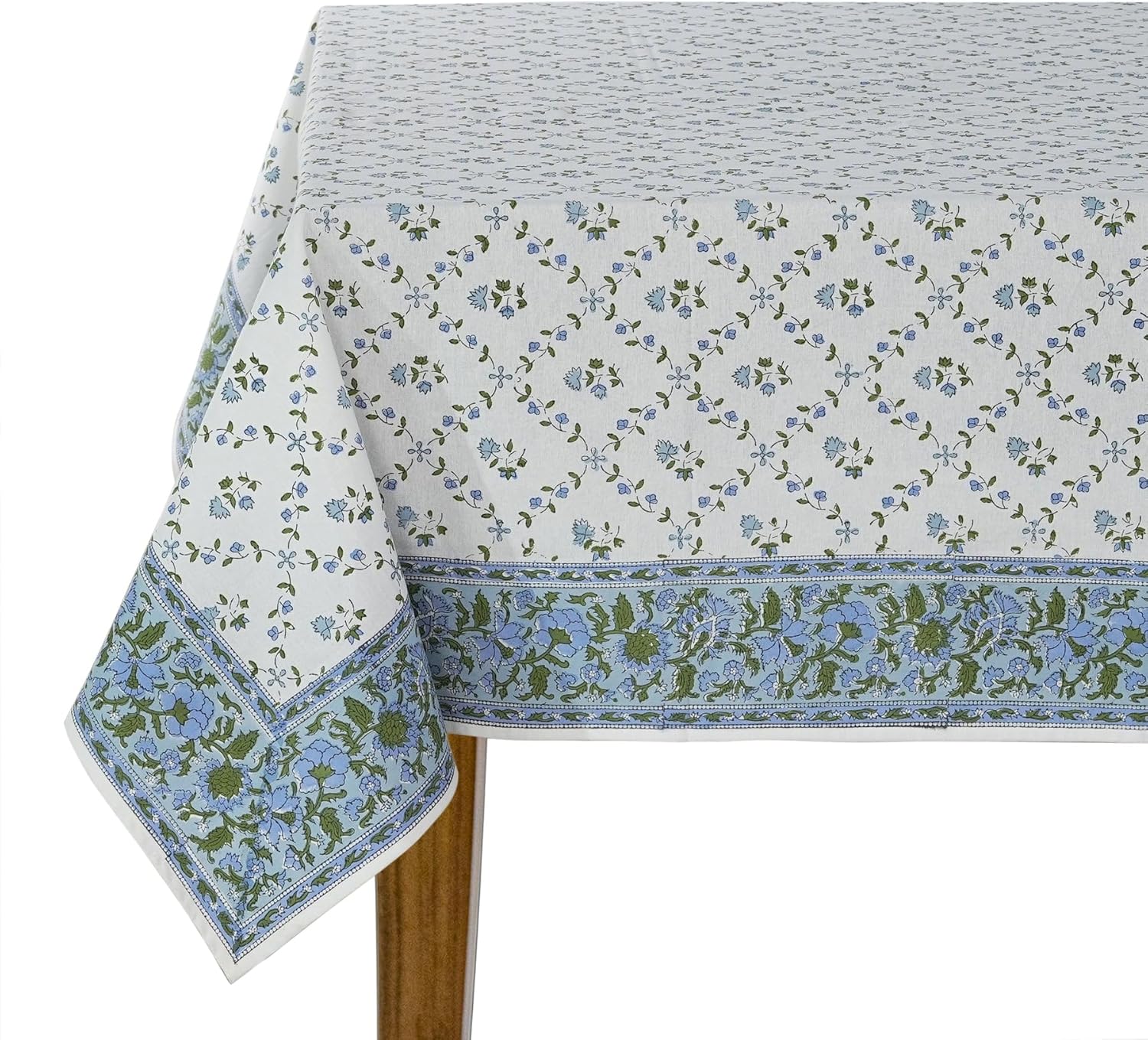 Ridhi Powder Blue Hand Block Print Cotton Tablecloth for Dining