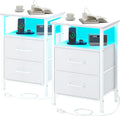 Nightstands Set of 2 with Charging Station and LED Lights - Practical