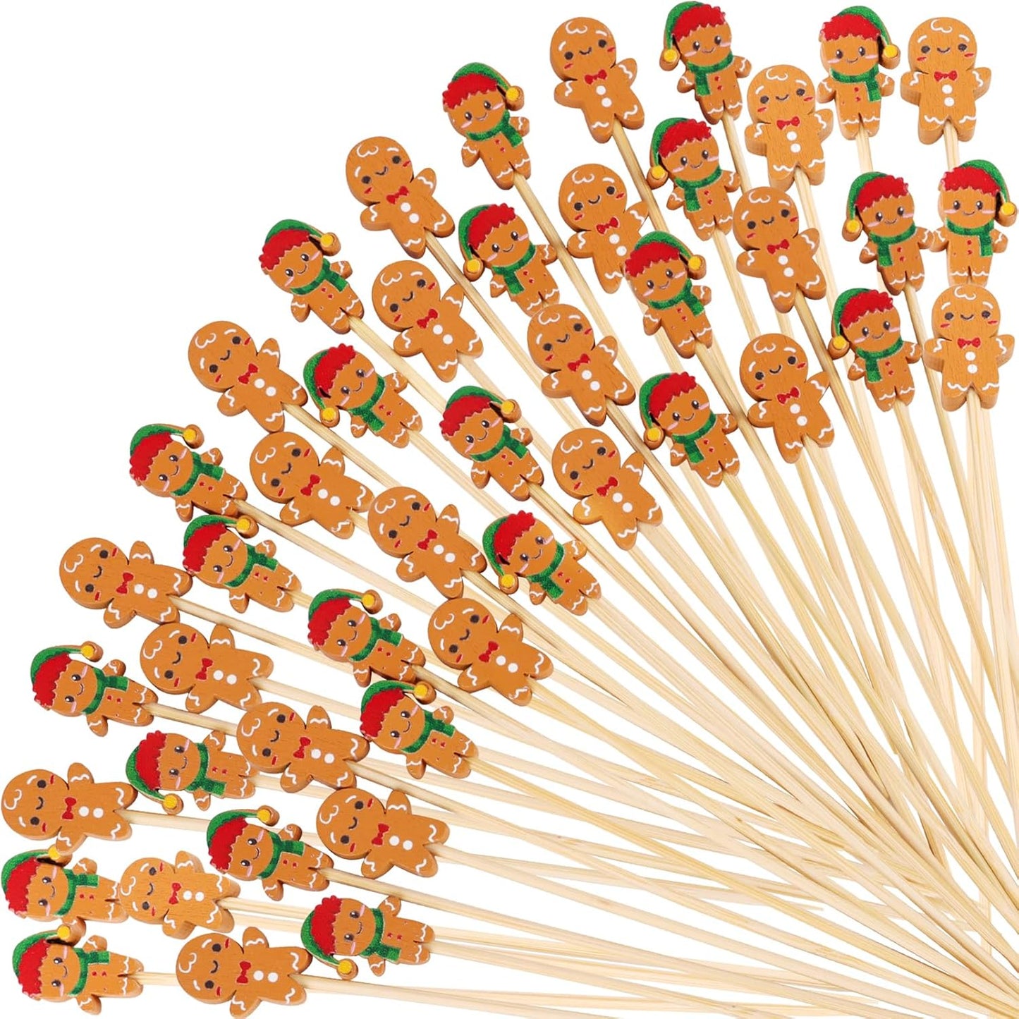 Bamboo Gingerbread Man Xmas Picks - Festive Appetizer Skewers