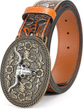 Western Leather Buckle Belt for Men - Removable Buckle Cowboy Style