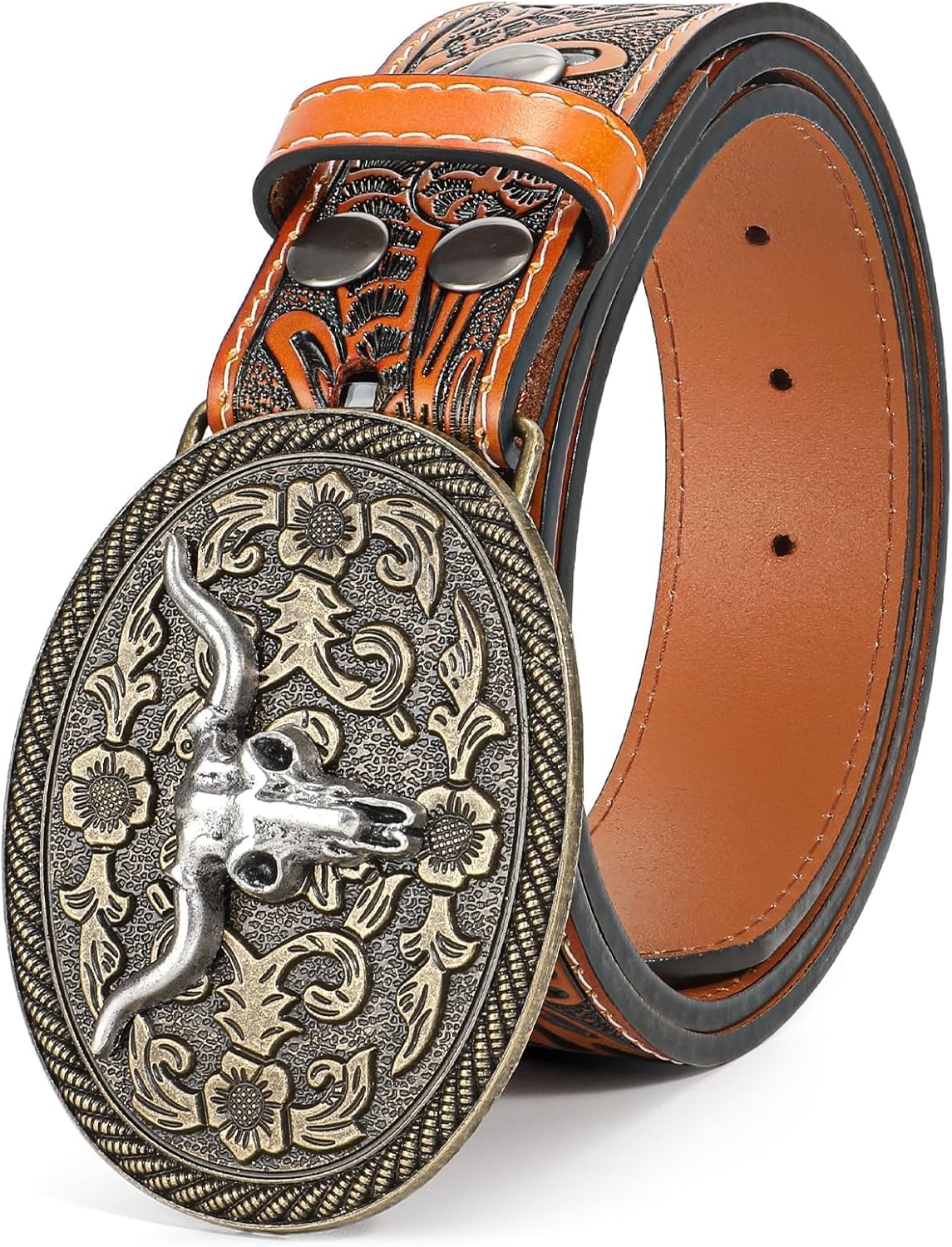 Western Leather Buckle Belt for Men Women Cowboy Cowgirl Style