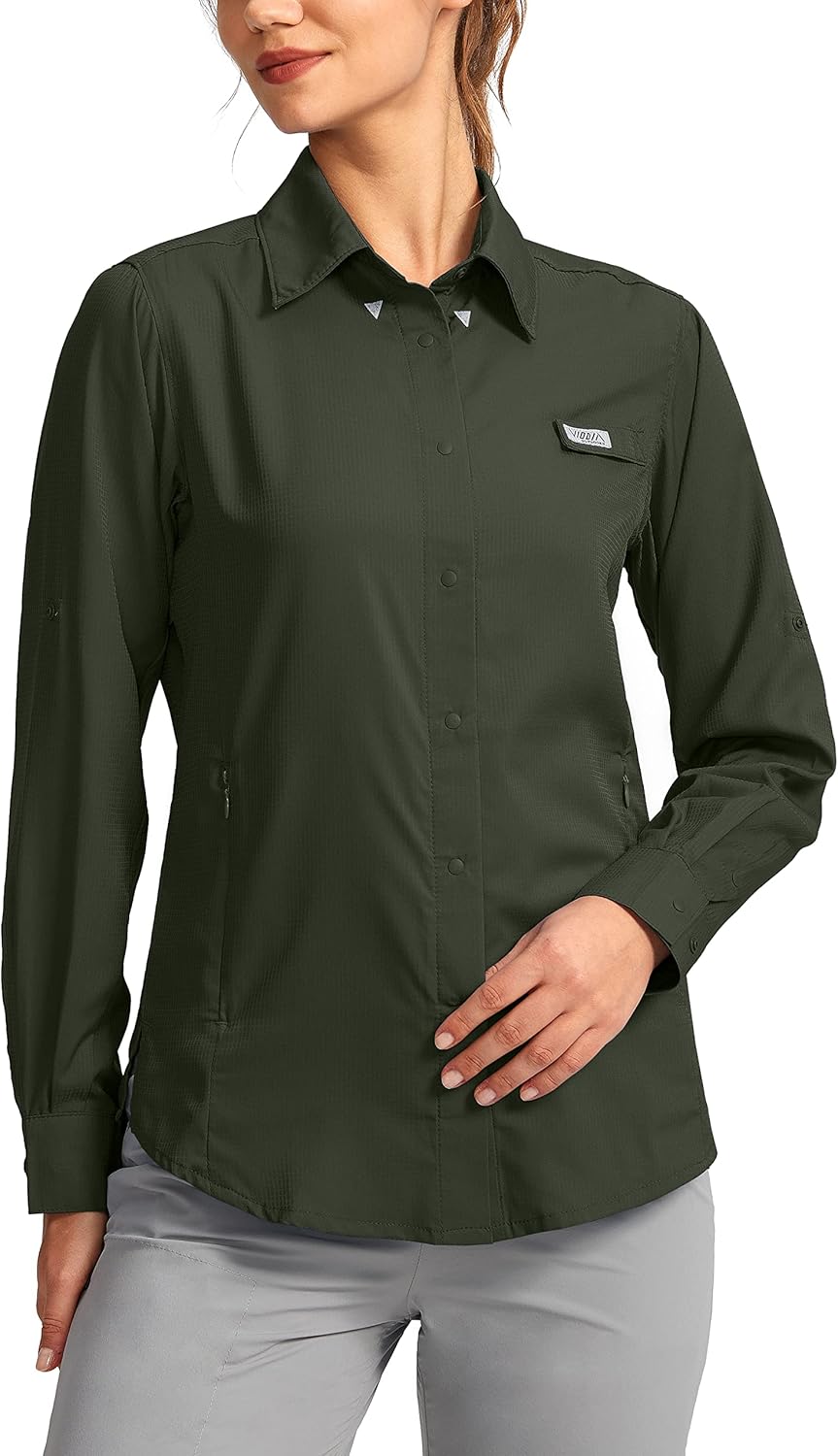 Womens Sun Protection Fishing Shirt with Zipper Pockets
