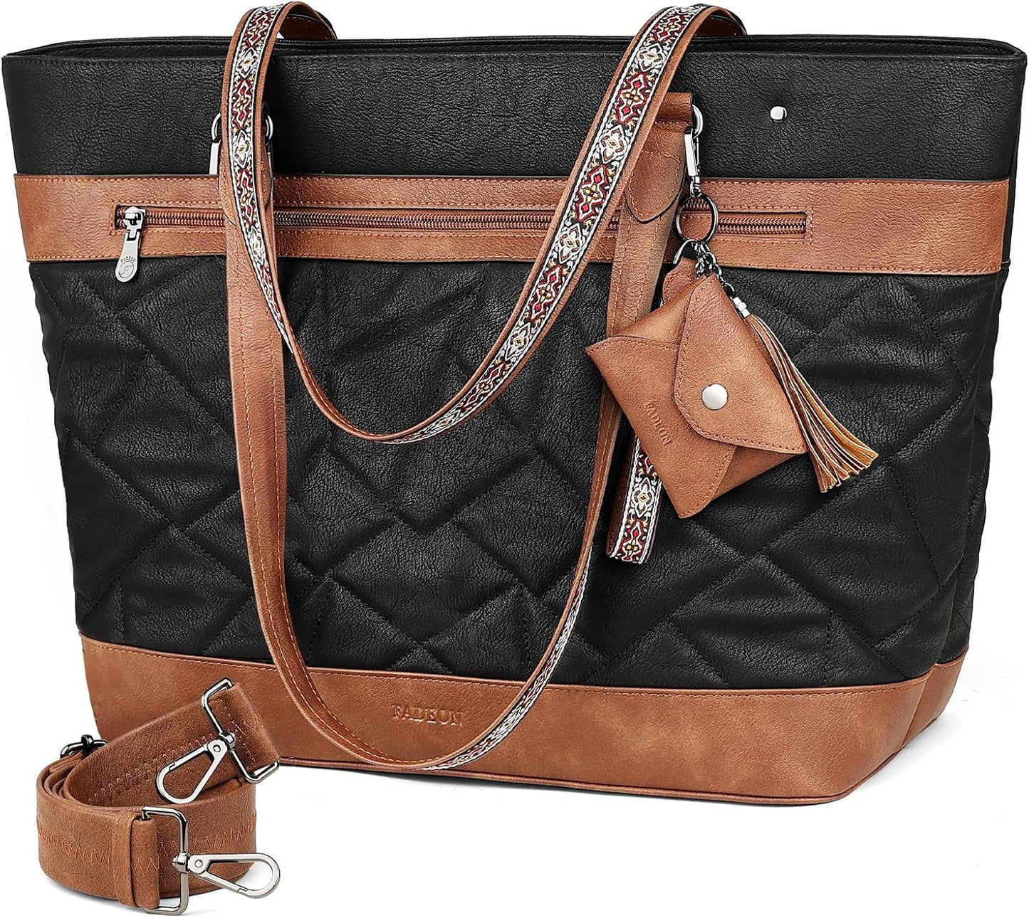 FADEON Quilted Tote Bag for Women - Stylish Laptop Purse