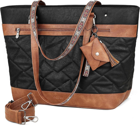 FADEON Quilted Tote Bag for Women - Stylish Laptop Purse