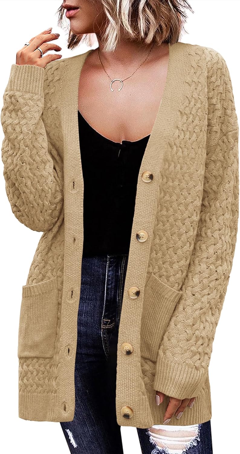 Zeagoo Womens Long Sleeve Chunky Cable Knit Cardigan Sweater
