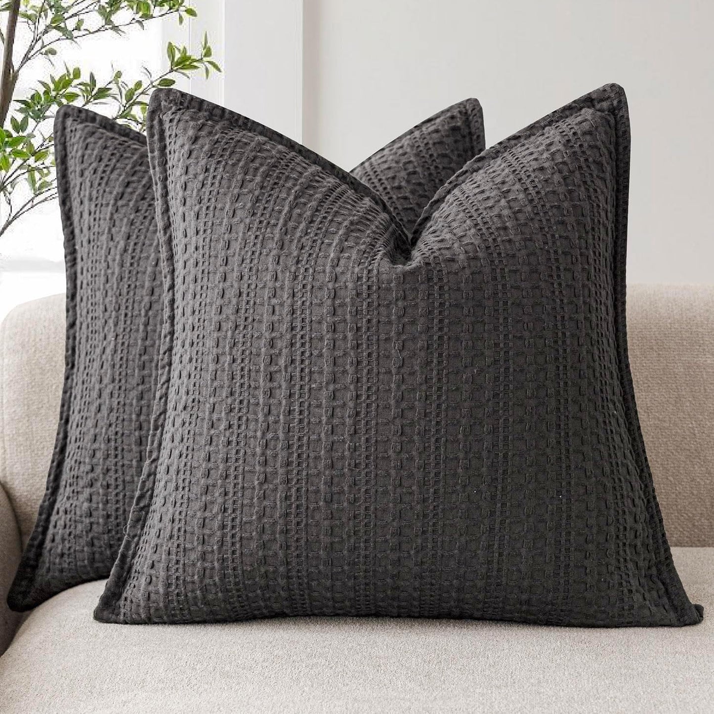 Foindtower Decorative Cotton Waffle Weave Throw Pillow Covers