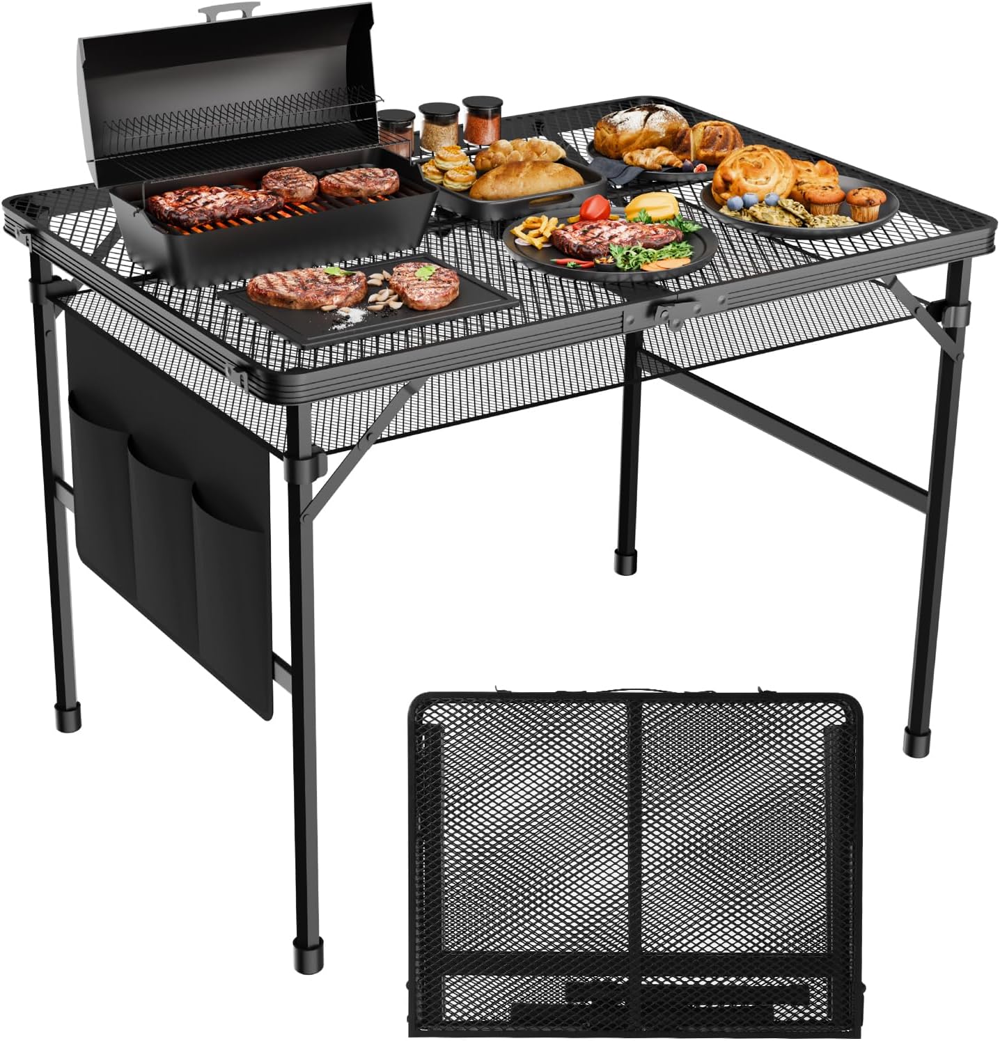 Portable Camping Table for BBQ, Adjustable Height Folding Grill