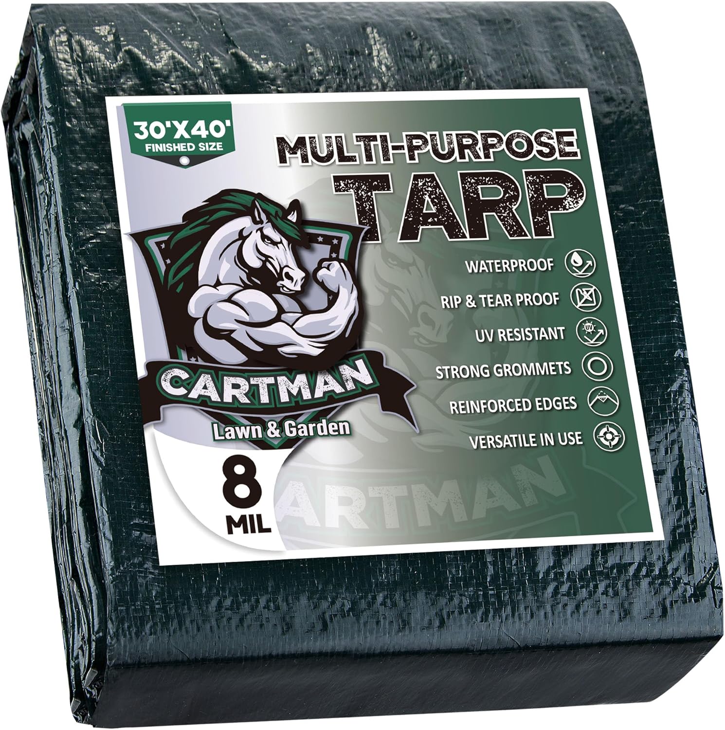 CARTMAN 30x40 Feet Waterproof Green Tarp for Outdoor Use