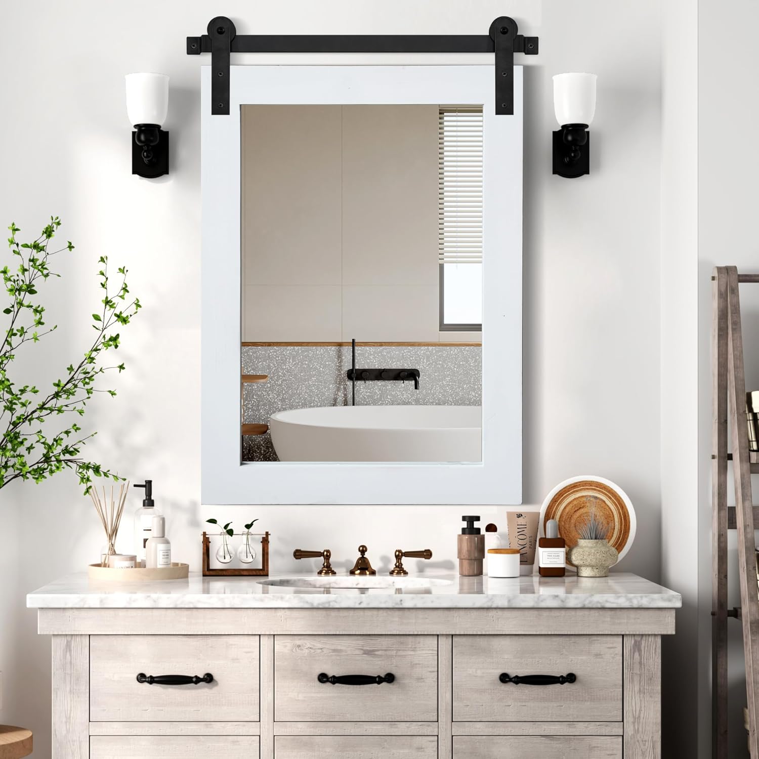 Farmhouse Barn Door Mirror - Rustic 25 x 38 Wall Decor
