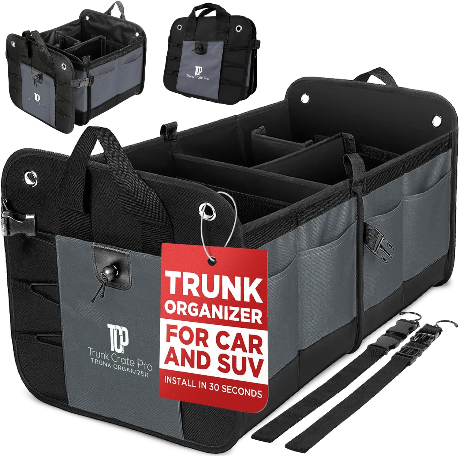 Premium Gray Car Trunk Organizer - Max Capacity
