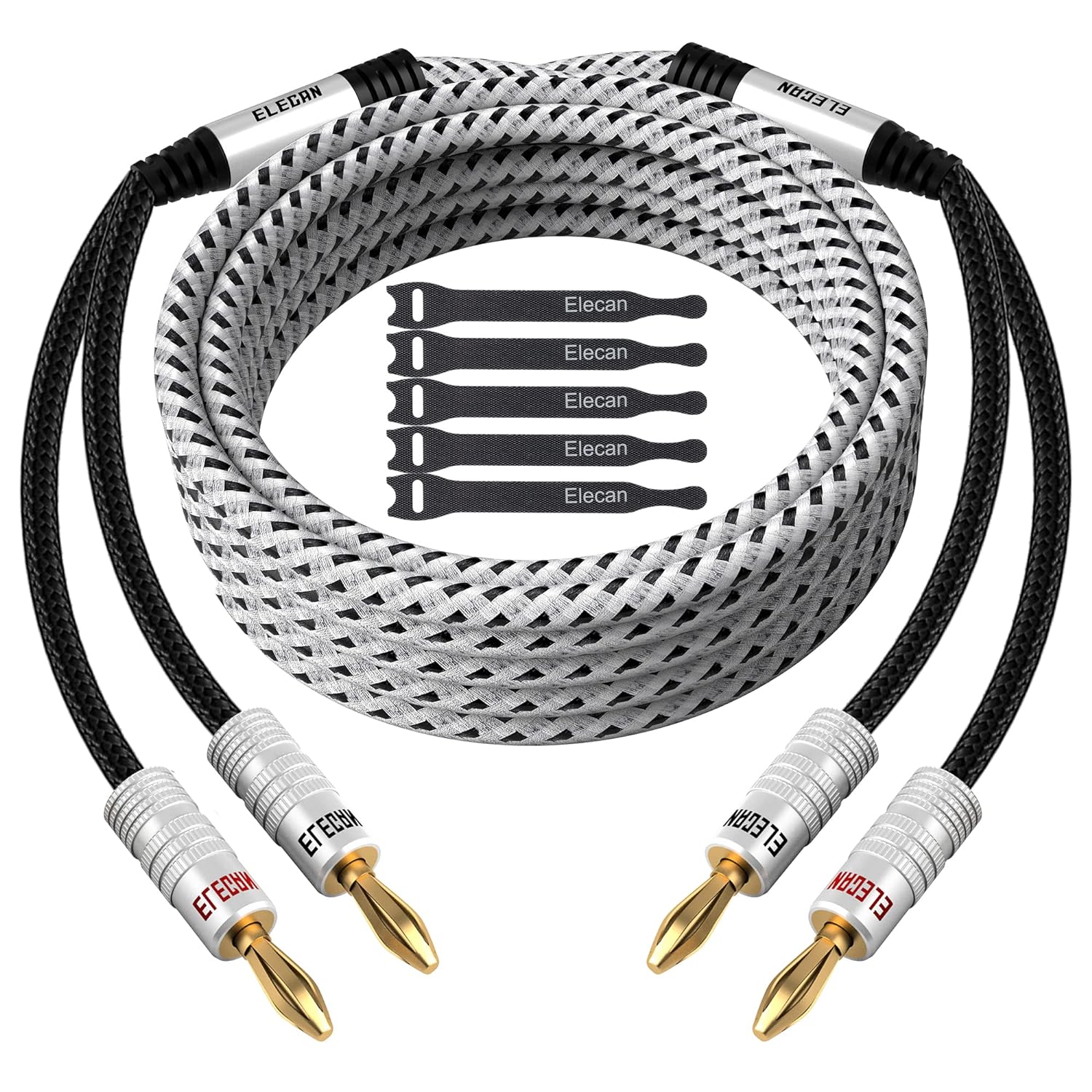 Elecan 14 AWG Speaker Cable Wire 50 Feet with Gold-Plated Tips