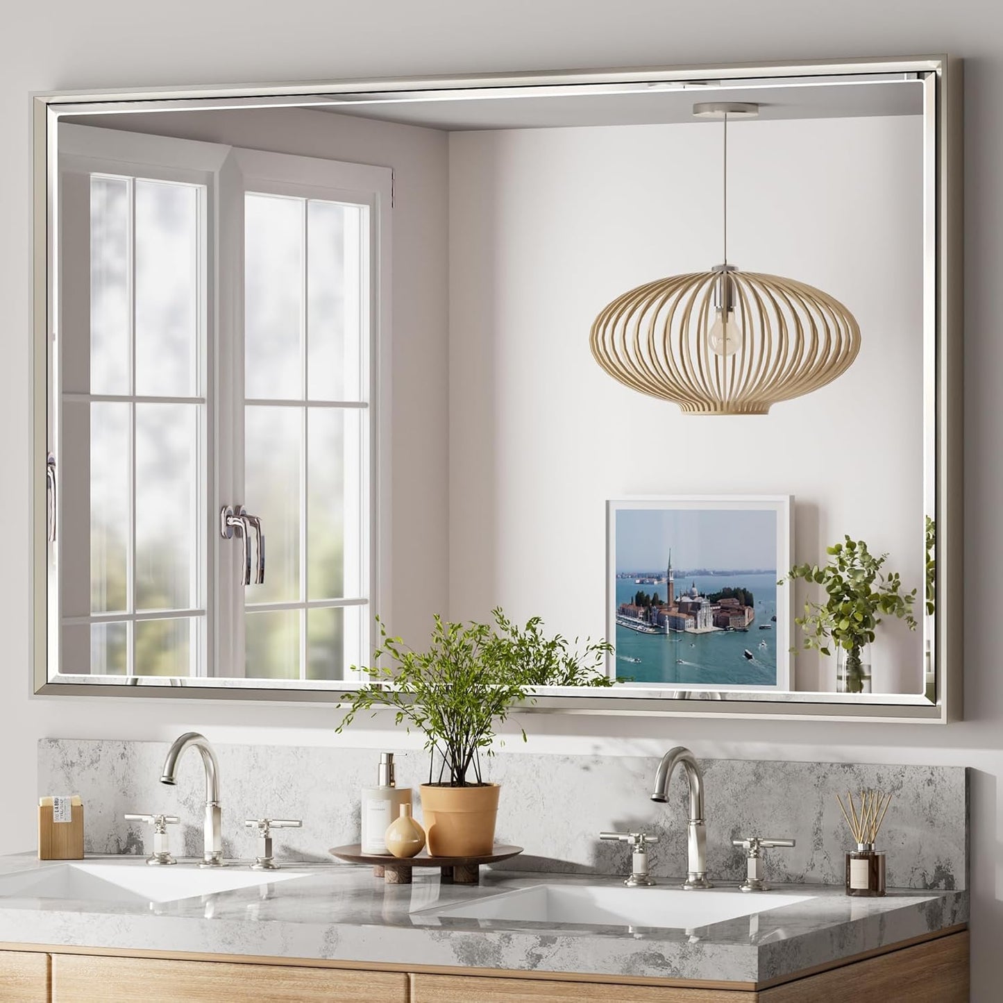 48ft' x 30ft' Beveled Bathroom Mirror with Brushed Nickel Frame