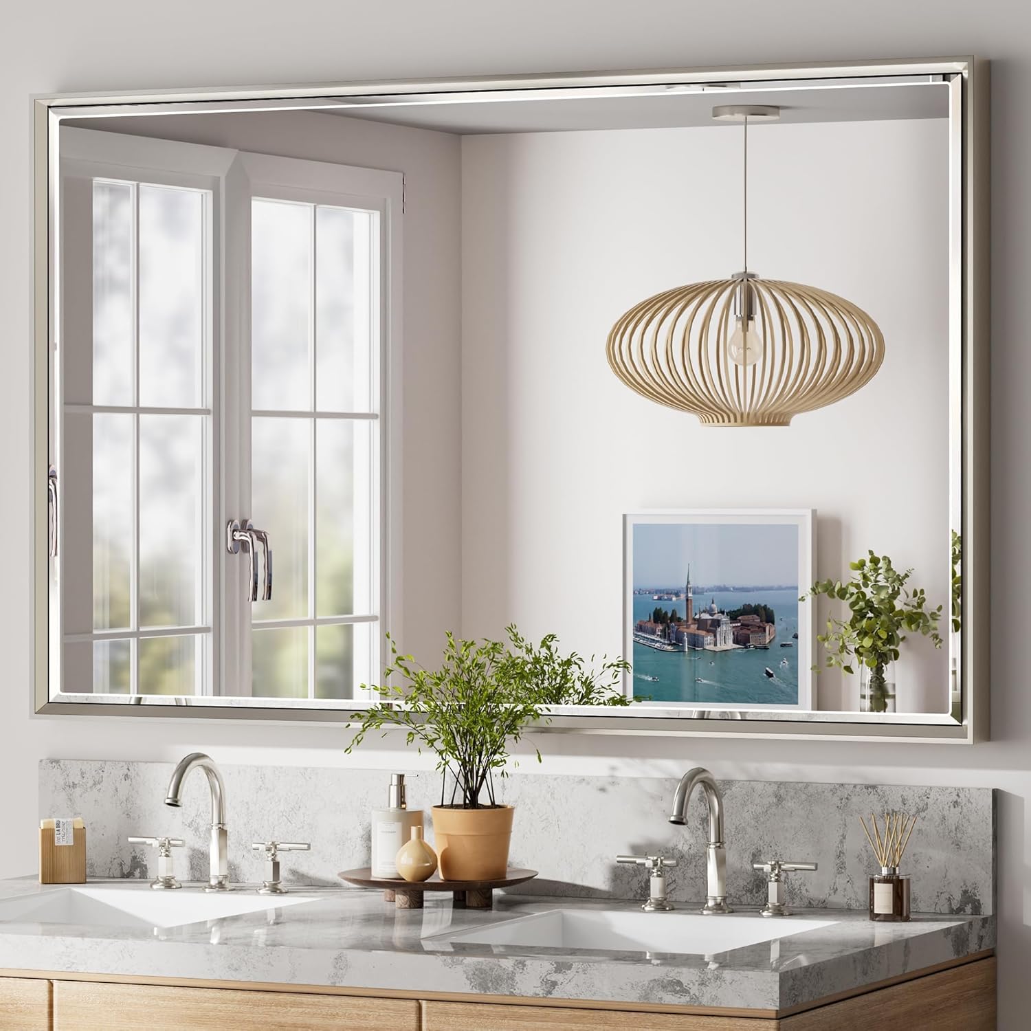48ft' x 30ft' Beveled Bathroom Mirror with Brushed Nickel Frame