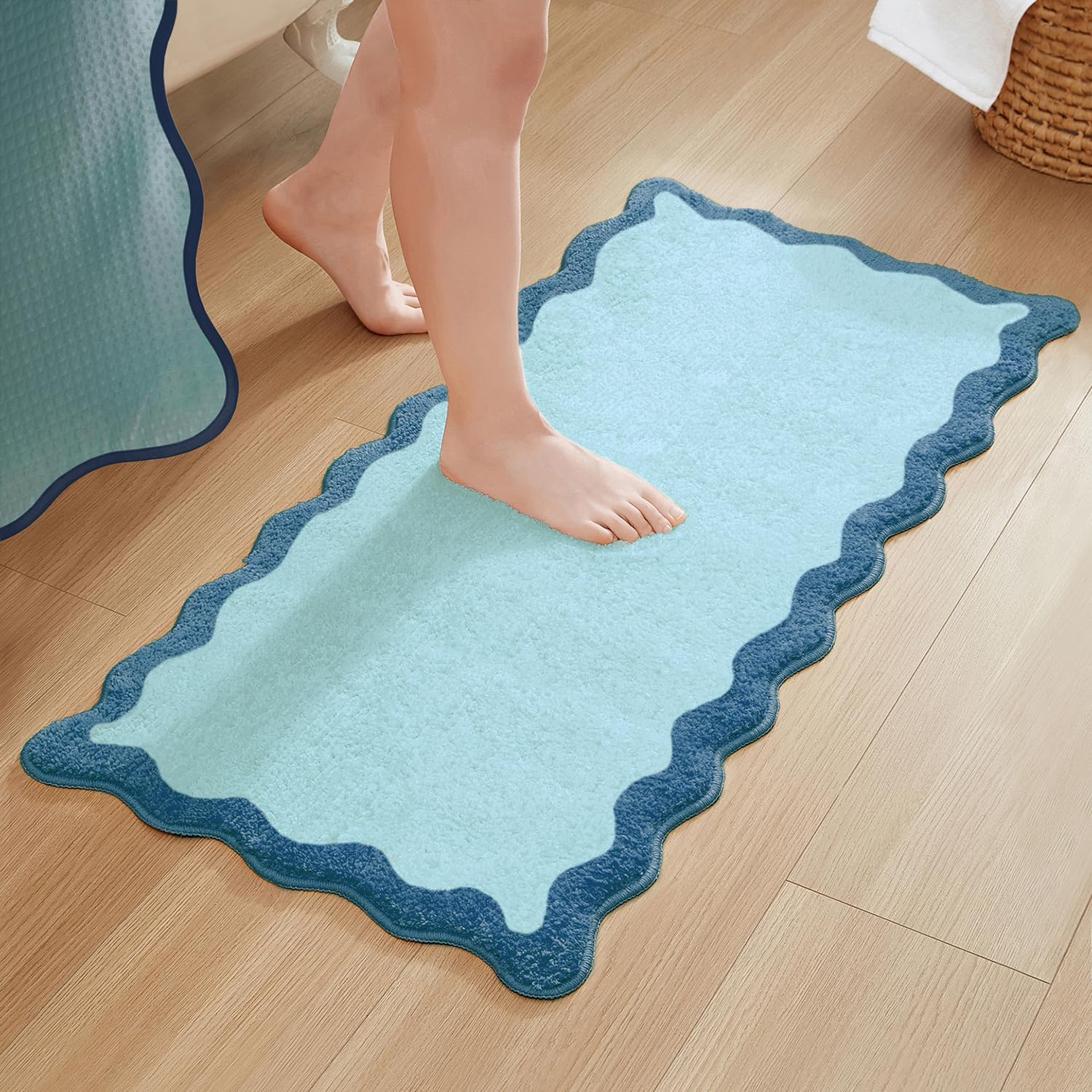 MONDAY MOOSE Bath Mat with Scalloped Wavy Ripple Design