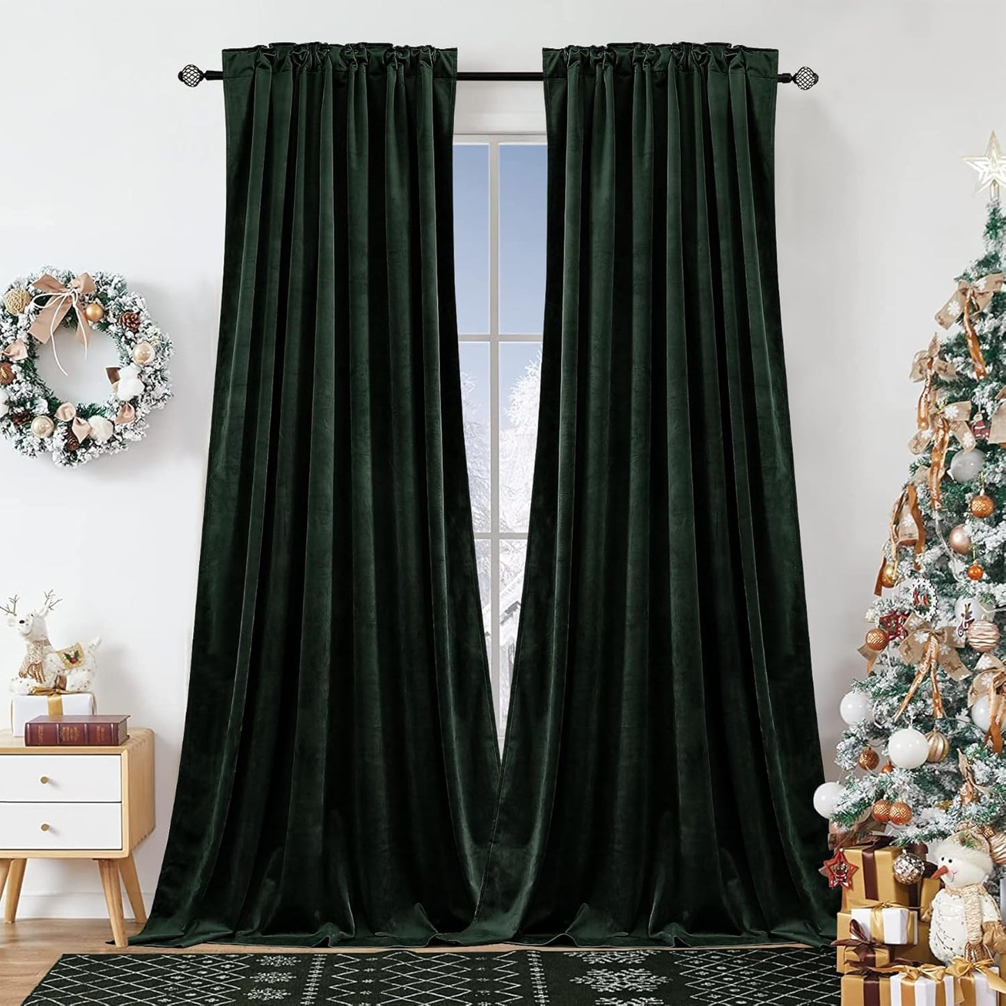 Dchola Dark Green Velvet Curtains for Bedroom Window Elegance