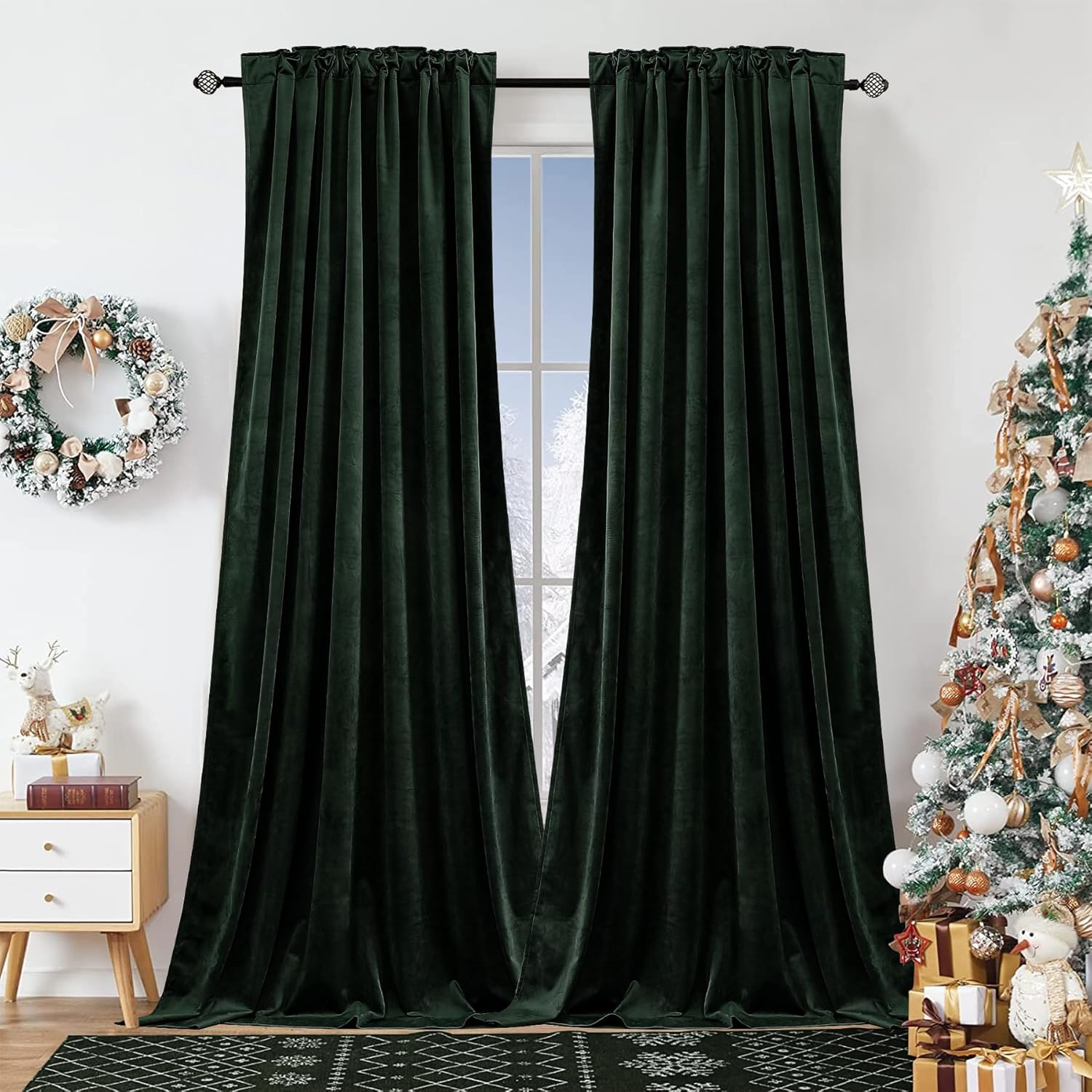 Dchola Dark Green Velvet Curtains for Bedroom Window Elegance