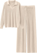 Women Two Piece Waffle Knit Sweater Set - Cozy Wide Leg Tracksuit