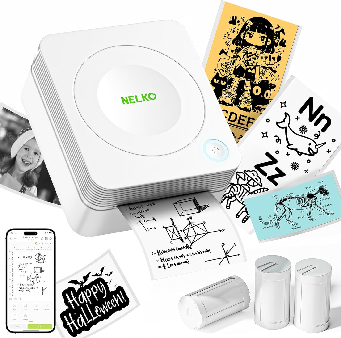 Nelko Portable Sticker Maker - Bluetooth, 3 Paper Rolls