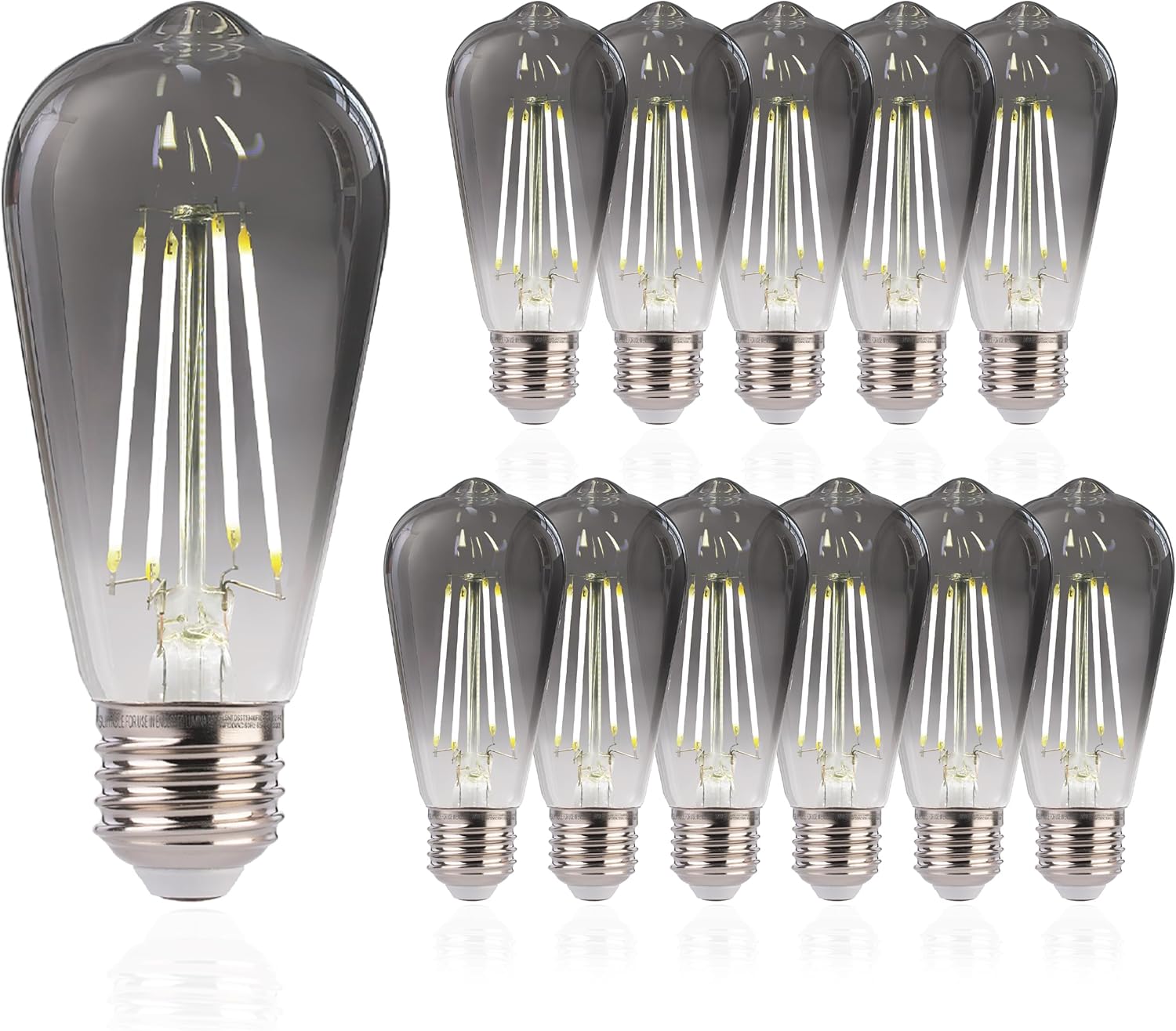 FLSNT LED Edison Bulbs - Dimmable ST19 Smoky Grey Glass 12 Pack