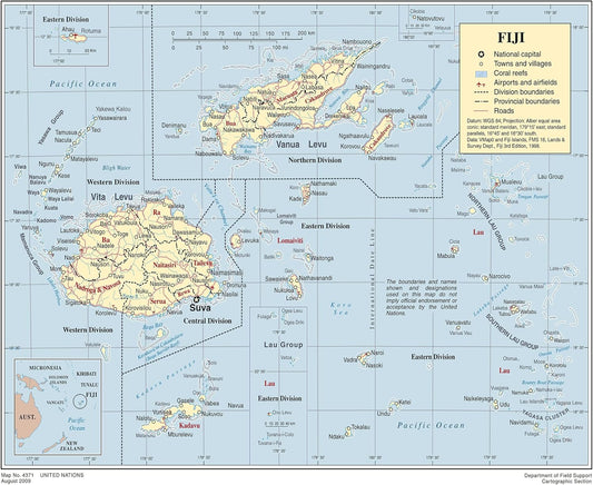 Fiji Political Map 20x24: Detailed Roads & Cities
