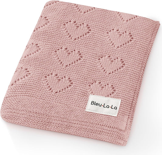 Heirloom Knit Heart Swaddling Blanket by Bleu La La