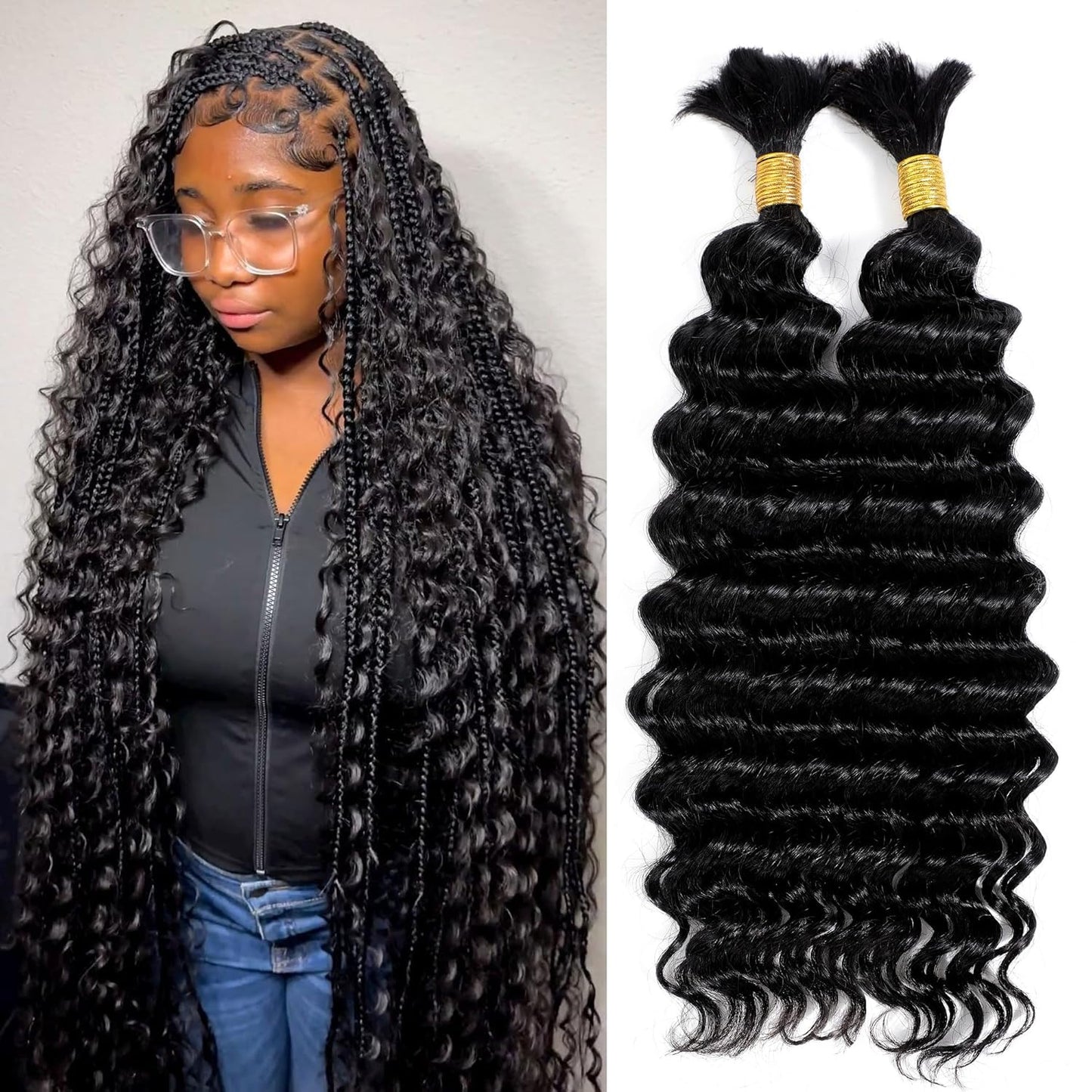 DMKEEP Deep Wave Braiding Hair - 2 Bundles 100g Jet Black 18in