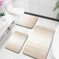 Light Beige Microfiber Bath Rug Set 3 Piece - Plush Shaggy Mats