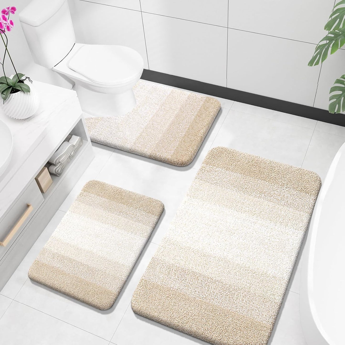 OLANLY Bathroom Rugs Sets 3 Piece Soft Absorbent Microfiber Mats
