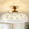 Semi Flush Mount Ceiling Light 12 in Gold Glass Globe - Vintage Glow