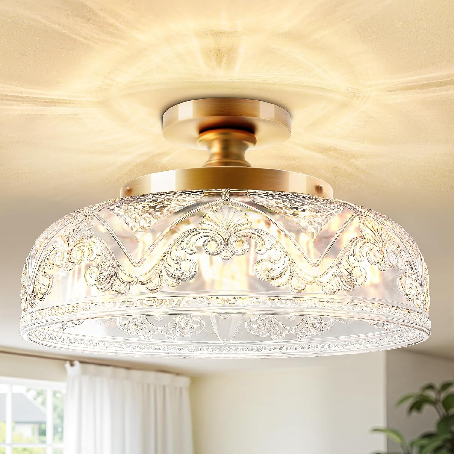 Elegant 12 Inch Gold Semi Flush Mount Ceiling Light Fixture