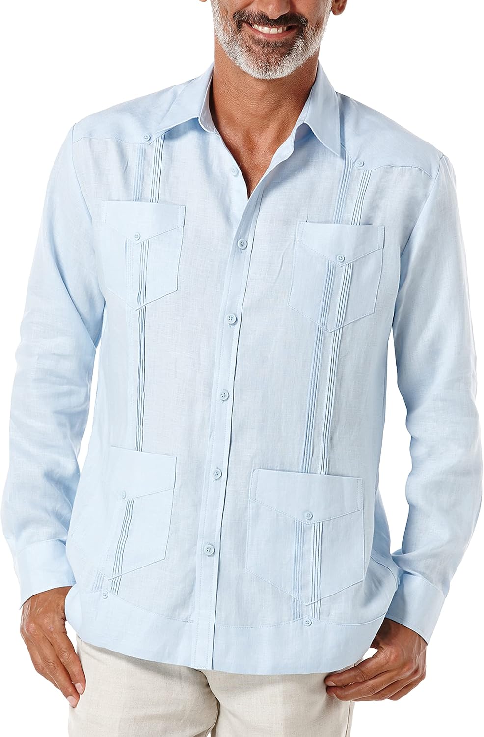 Cubavera Men's Linen Guayabera Shirt with Four Pockets