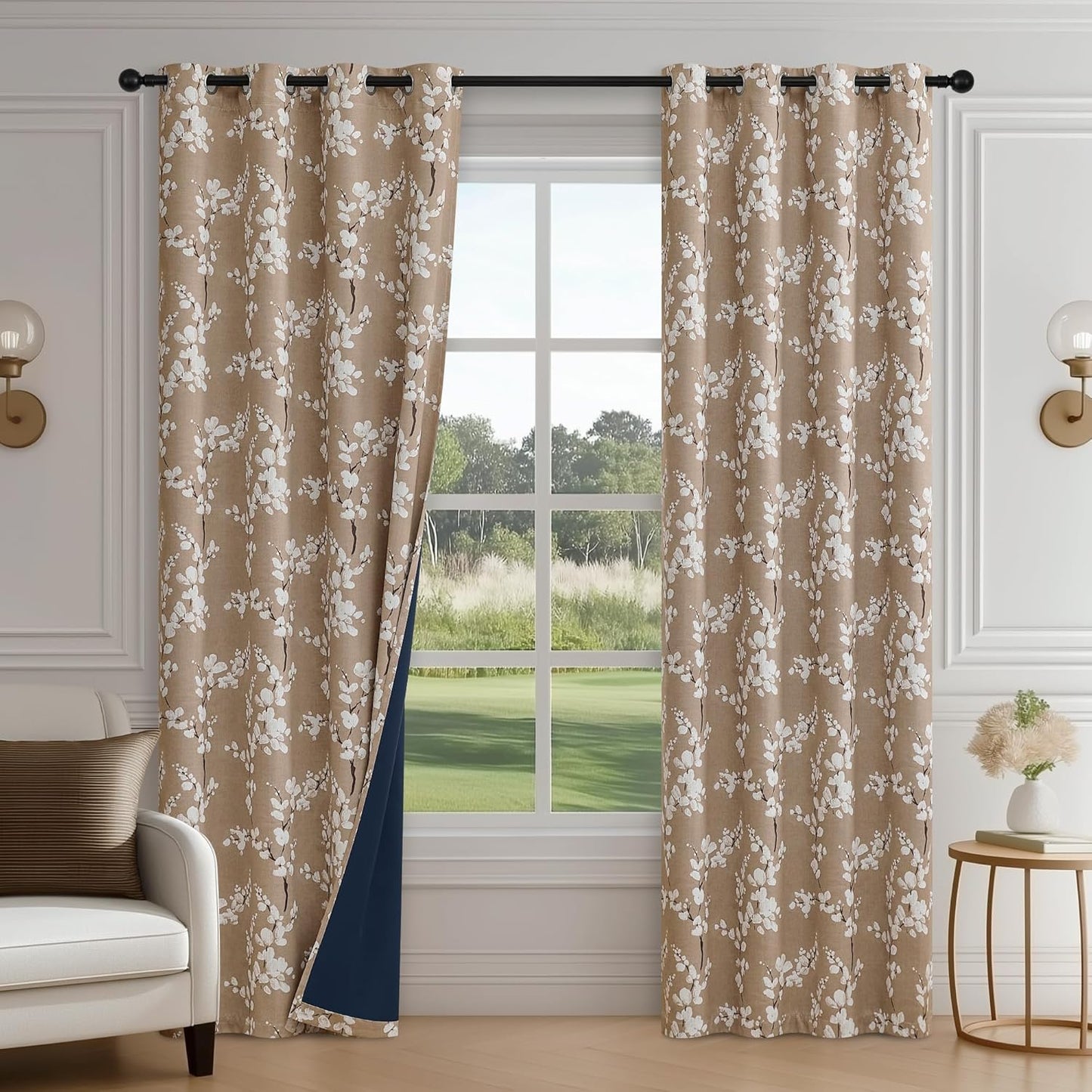 FMFUNCTEX 100% Blackout Floral Curtains for Cozy Living Spaces