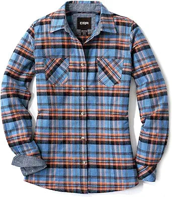 CQR Women's Plaid Flannel Shirt Long Sleeve, All-Cotton Casual Wear