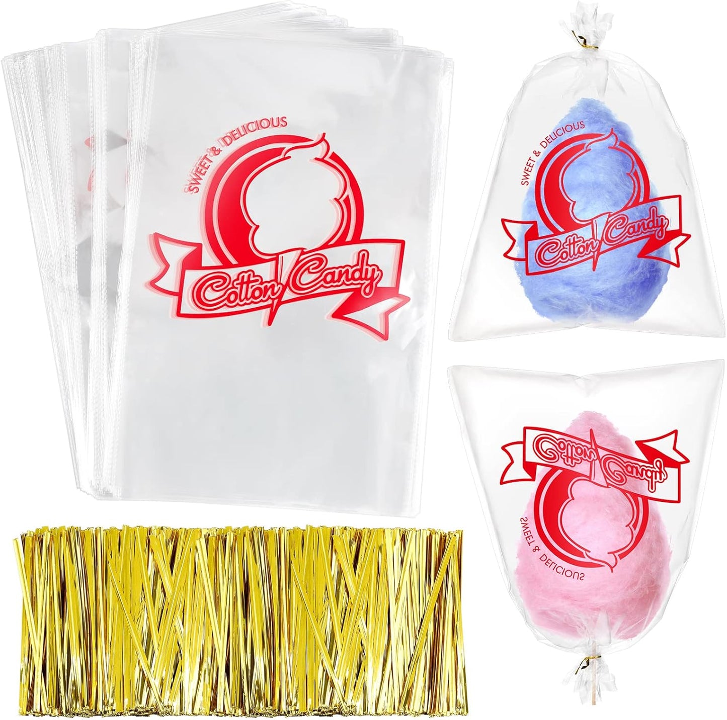 Geyee 500 Pcs Cotton Candy Bags for Parties and Events