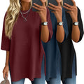 3 Pack Women's 3/4 Sleeve Waffle Knit Tops for Casual Wear