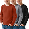 3 Pack Boys Waffle Long Sleeve T-Shirts Ages 5-14 - Thermal Crew Necks