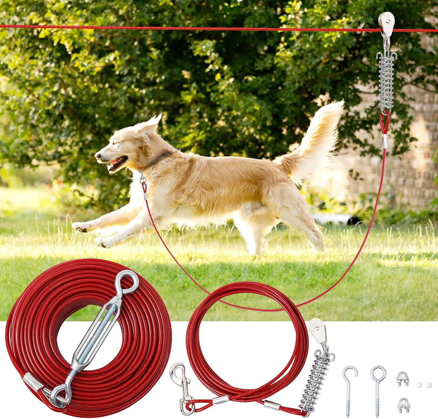 200FT Dog Runner for Large Dogs - Heavy Duty Trolley System