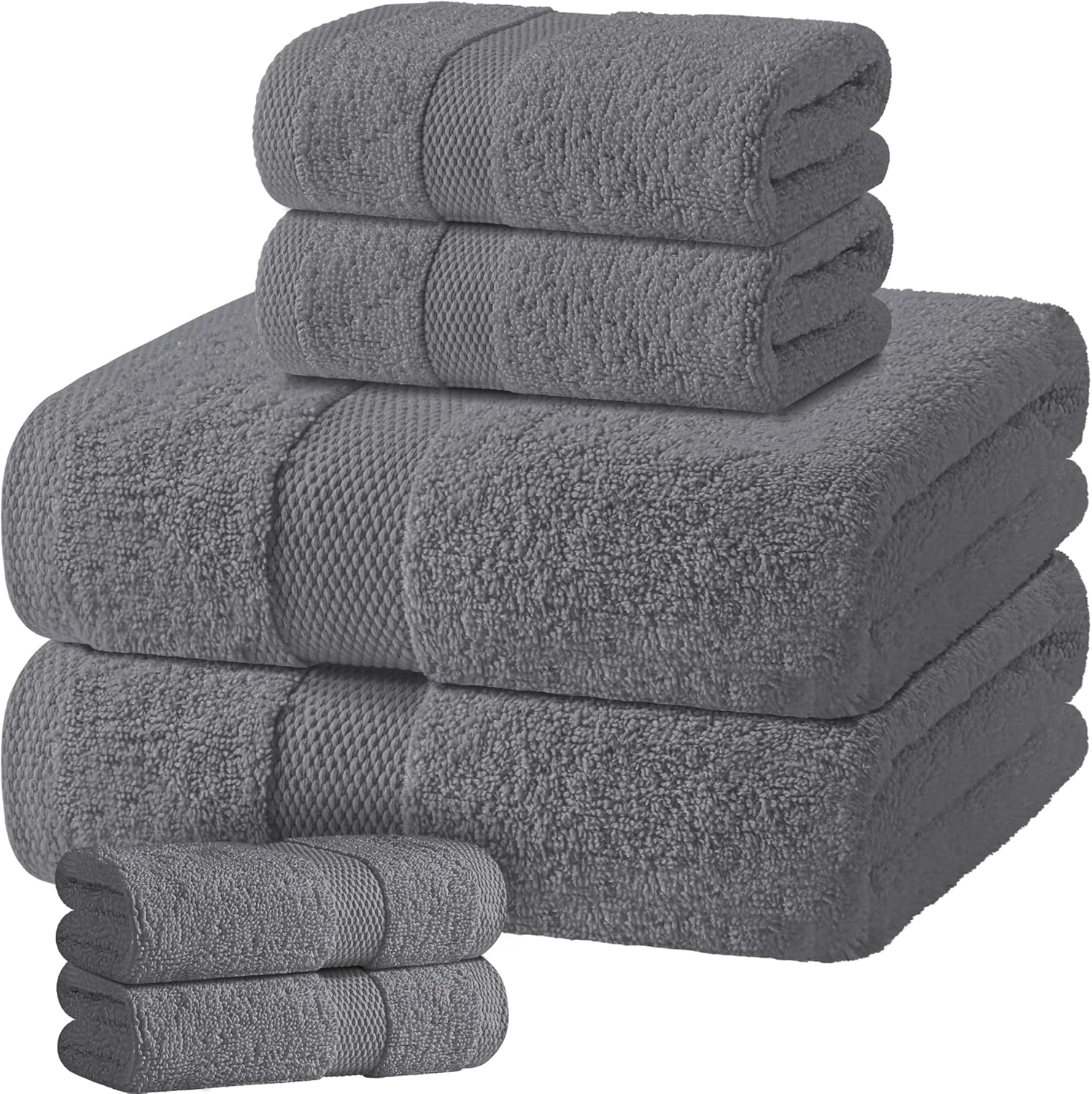 Gray Bath Towel Set of 6 - 100% Cotton Highly Absorbent Towels