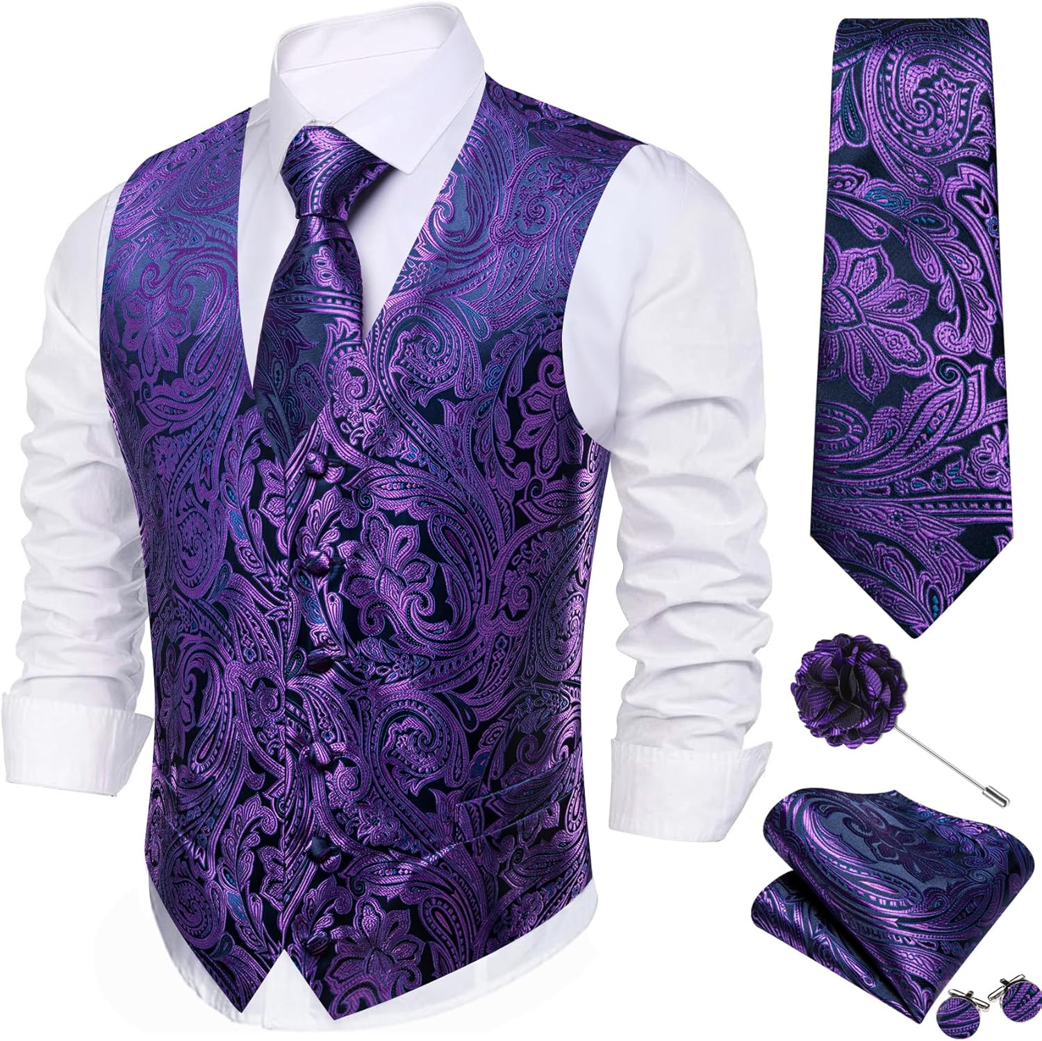 Barry.Wang Men's Suit Vest Tie Bowtie Set for Formal Events
