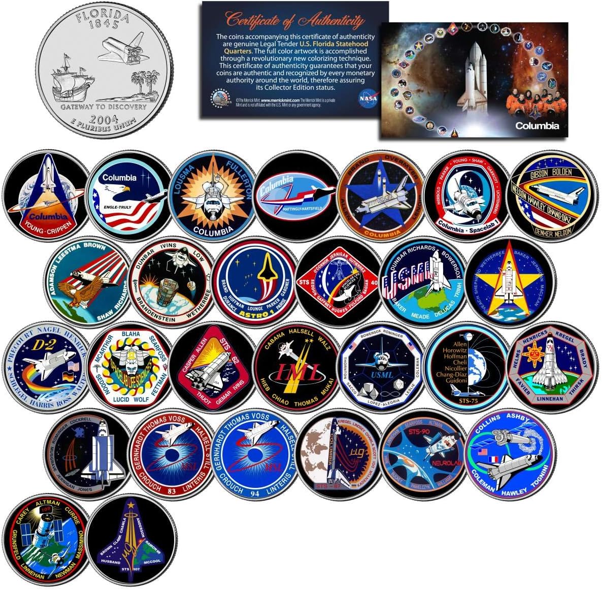 SPACE SHUTTLE COLUMBIA MISSIONS Colorized Florida Quarters Set